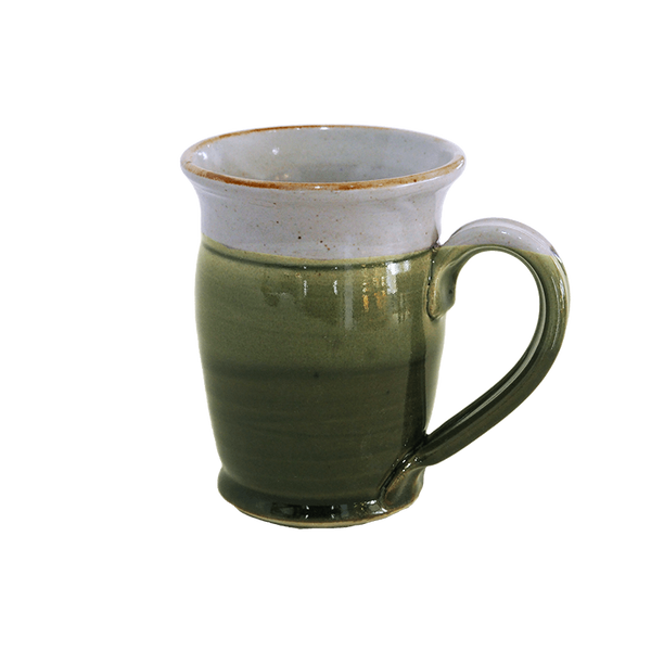 Coffee or Tea Mug Cup Stoneware Pottery, Waxy White/Olive Green Overlap, 12 oz (354 mL)