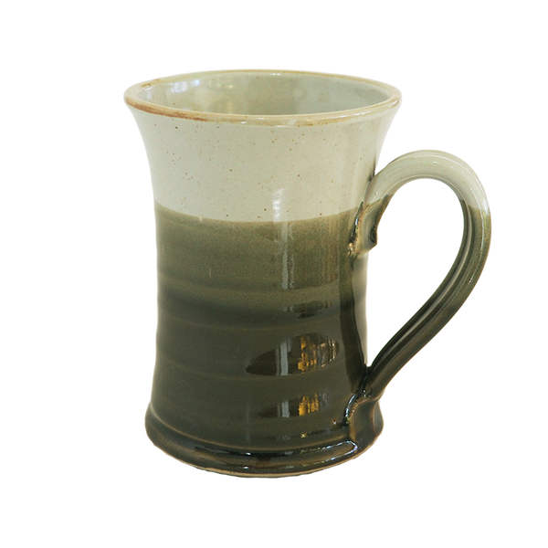Beer Stein Tankard Mug Stoneware Pottery, Waxy White/Olive Green Overlap, 14 oz (414 mL)