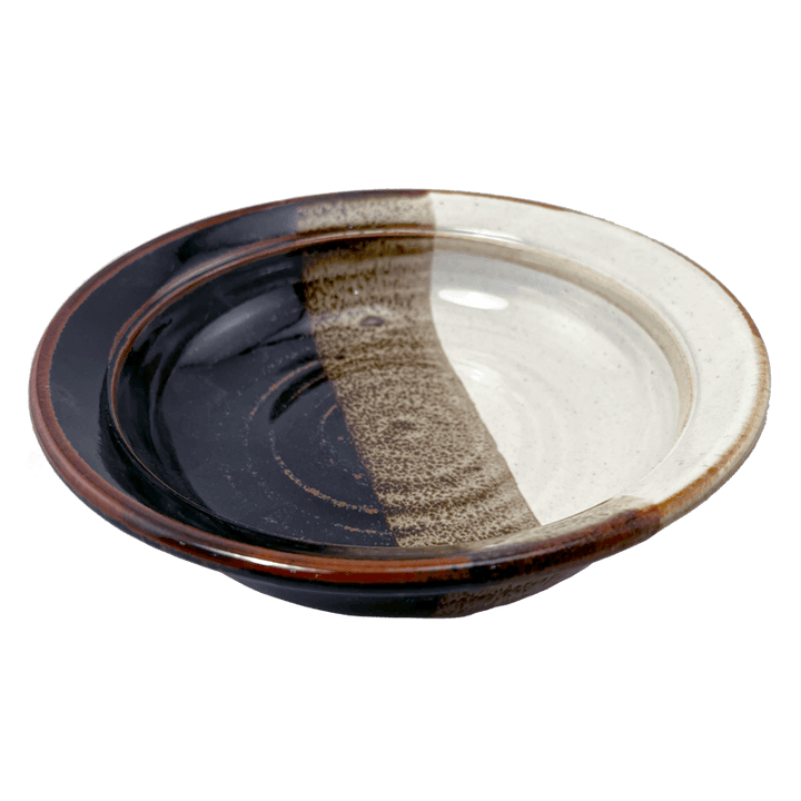 Rimmed Soup or Salad Bowl Stoneware Pottery, Pearl/Onyx