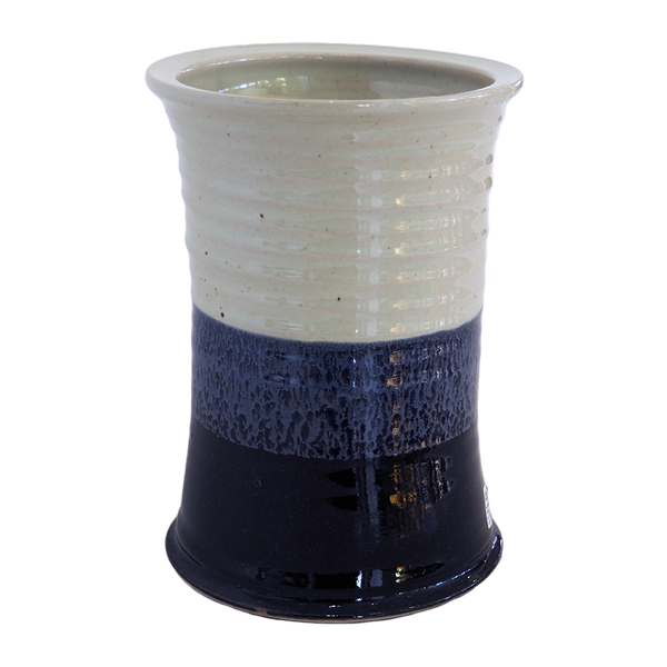 Wine Brique Bottle Cooler Stoneware Pottery, Enamel Blue Bottom/Waxy White Overlap