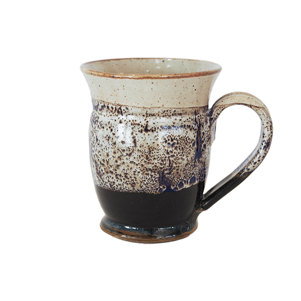 Coffee or Tea Mug Cup Stoneware Pottery, White/Black Overlap, 12 oz (354 mL)
