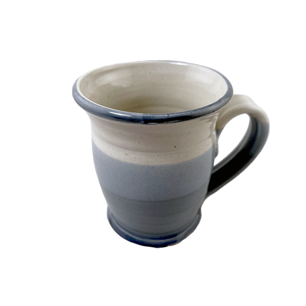 Coffee or Tea Mug Cup Stoneware Pottery, Waxy White/Robin Blue Overlap/Cobalt Blue Trim, 12 oz (354 mL)