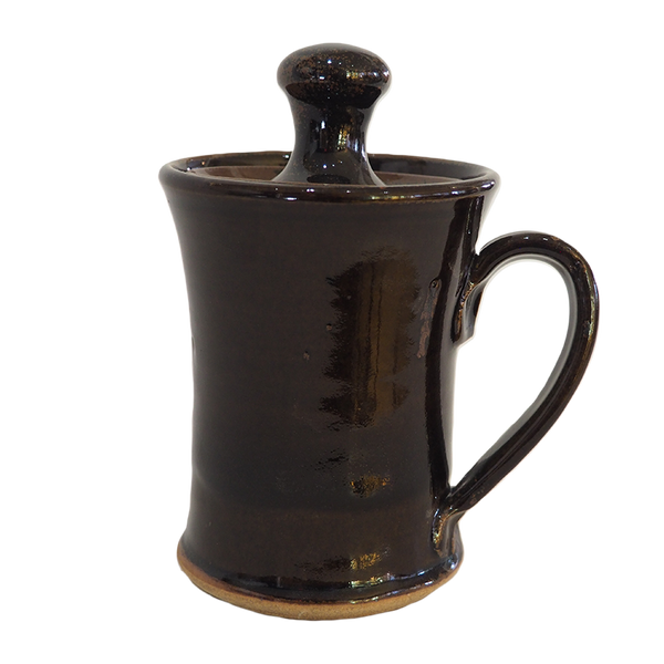Lidded Coffee or Tea Mug Cup Stoneware Pottery, Black, 14 oz (414 mL)