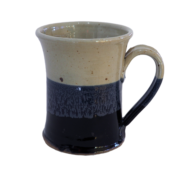 Beer Stein Tankard Mug Stoneware Pottery, Enamel Blue Bottom/Waxy White Overlap, 14 oz (414 mL)