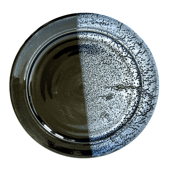 Dinner Plate Stoneware Pottery, Onyx/Aquamarine Overlay