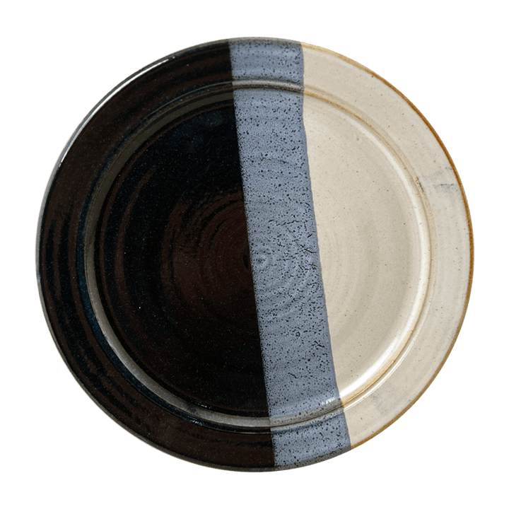 Dinner Plate Stoneware Pottery, Pearl/Aquamarine Overlay/Onyx