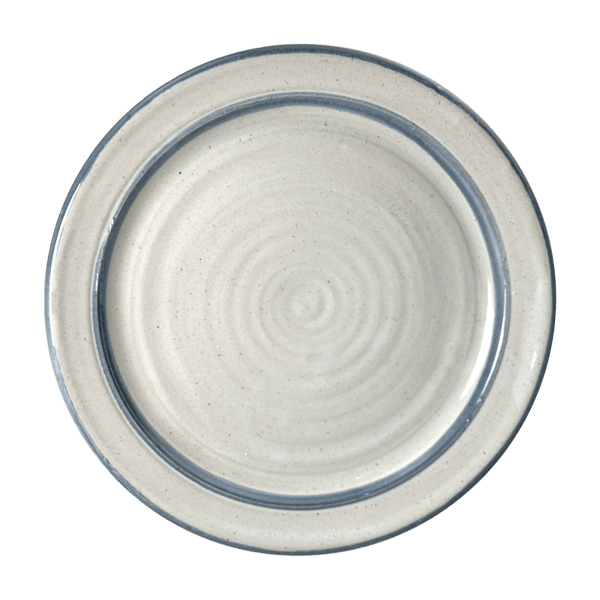 Dinner Plate Stoneware Pottery, Pearl/Cobalt Decor