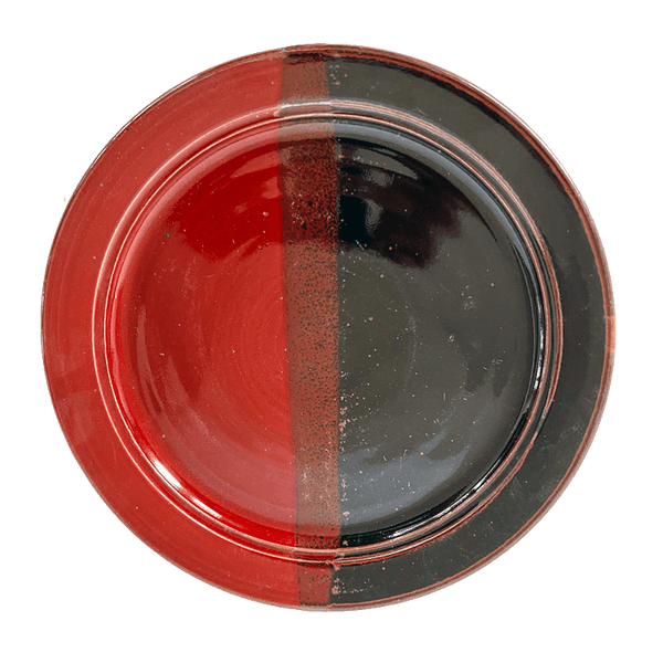 Dinner Plate Stoneware Pottery, Black/Copper Red Overlap
