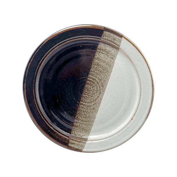 Luncheon or Dessert Plate Stoneware Pottery, Pearl/Onyx
