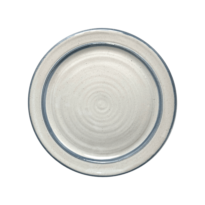Luncheon or Dessert Plate Stoneware Pottery, Pearl/Cobalt Decor