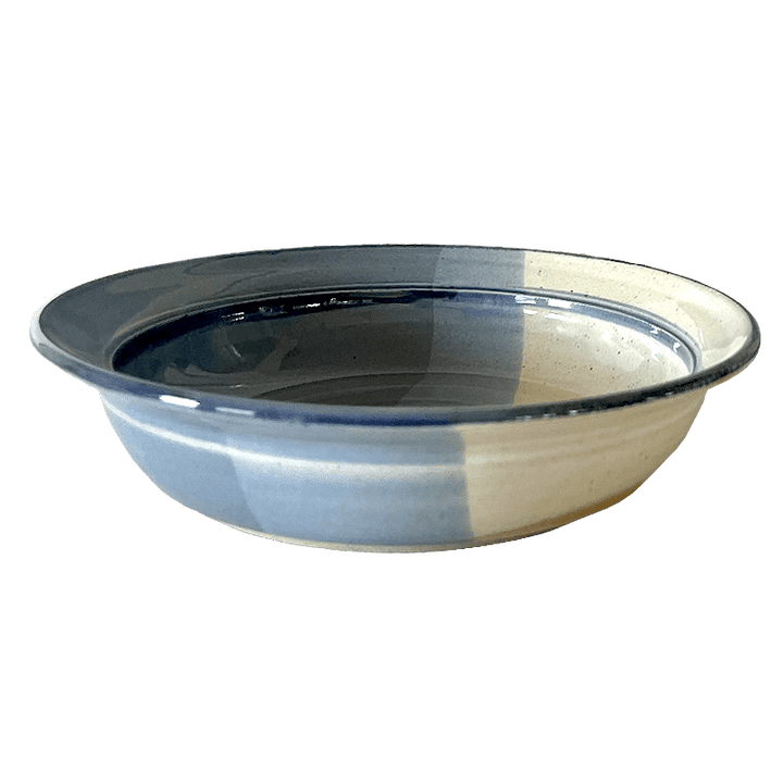 Rimmed Soup or Salad Bowl Stoneware Pottery, Pearl/Aquamarine