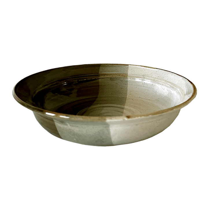 Rimmed Soup or Salad Bowl Stoneware Pottery, Pearl/Jade
