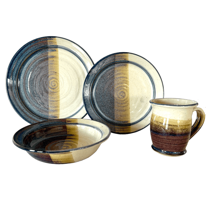 Dinner Plate, Luncheon Plate, Soup or Salad Bowl, & Coffee or Tea Mug Dinnerware Set Stoneware Pottery, Pearl/Opal