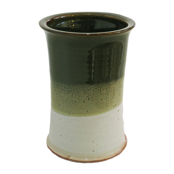 Wine Brique Bottle Cooler Stoneware Pottery, Waxy White/Olive Green Overlap